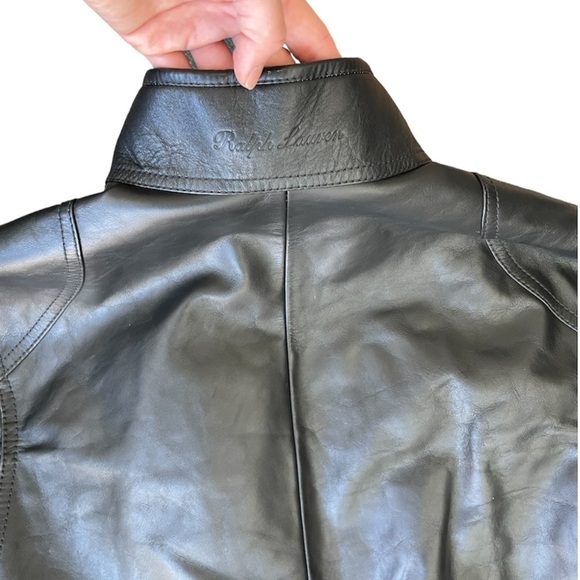 Ralph Lauren Collection Cadena Logo-Patch Belted Leather Moto Jacket - Picture 11 of 16